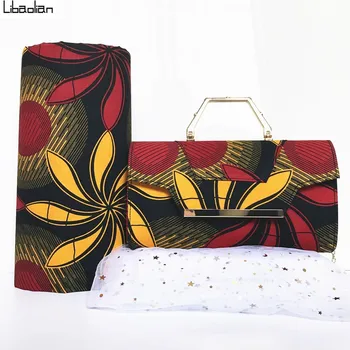 

African wax fabric red ankara cotton fabric 6yards for one pcs with matching wax women handbag fashion designer ,hot selling