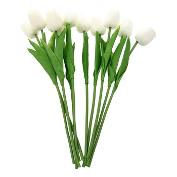 

10 pcs White Tulip Flower Latex Real Touch For Wedding Bouquet KC456