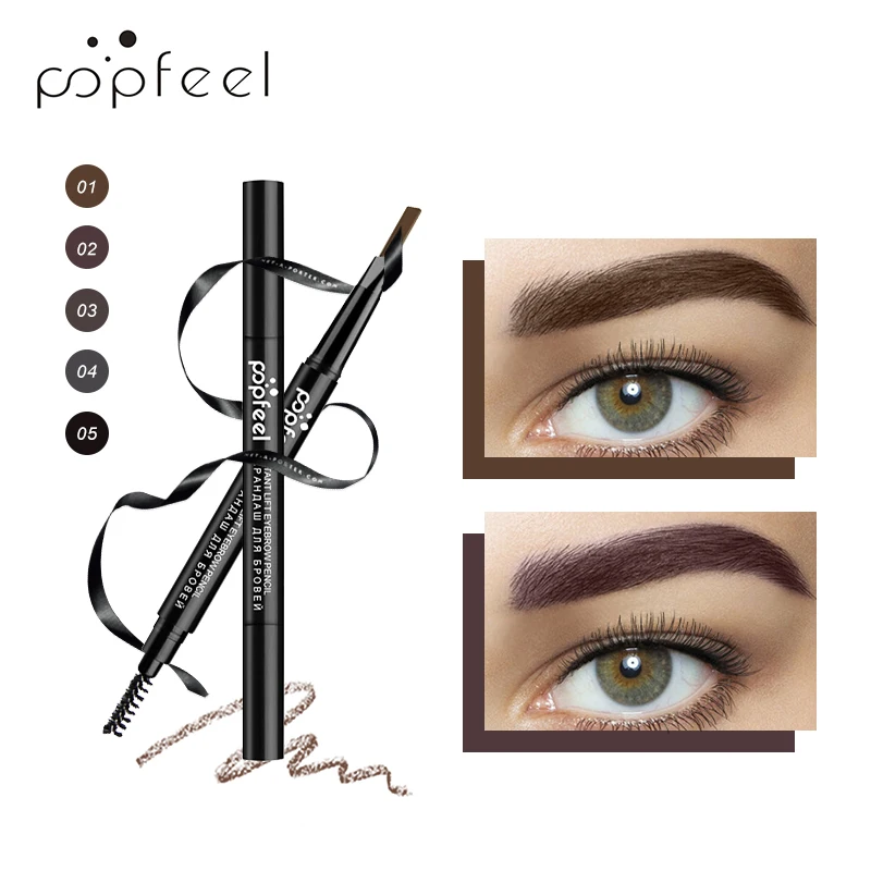 

POPFEEL 5Color Auto Eyebrow Pencil Waterproof Long Lasting Brow Shades Tone Eyebrow Pencil Makeup Brown Black Grey Tint Makeup