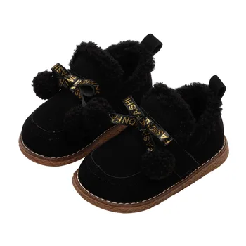 

2020 Winter Kids Girl Shoes Boy Shoes Boots Slip-On Solid Butterfly-knot Round Toe Fashion Flock Non-slip Warm Snow Boots