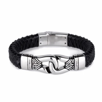 

Men's Italian Color Handcuff Bracelets Fashion Stainless Steel Fist Charm Male Cheap Braided Leather Bracelets