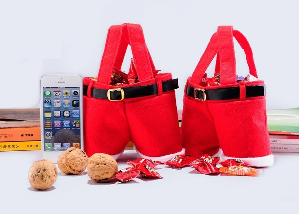Рождественские подарочные сумки футляр для бутылки вина чехол держатель переноска Санта Клаус штаны Веселый Рождественский мешок для конфет Bolsas De Regalo De Navidad