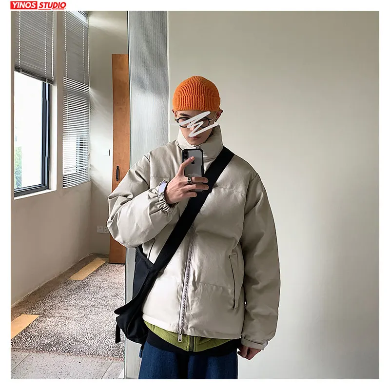 Прямая поставка Мужская однотонная куртка с высоким воротником толстая верхняя