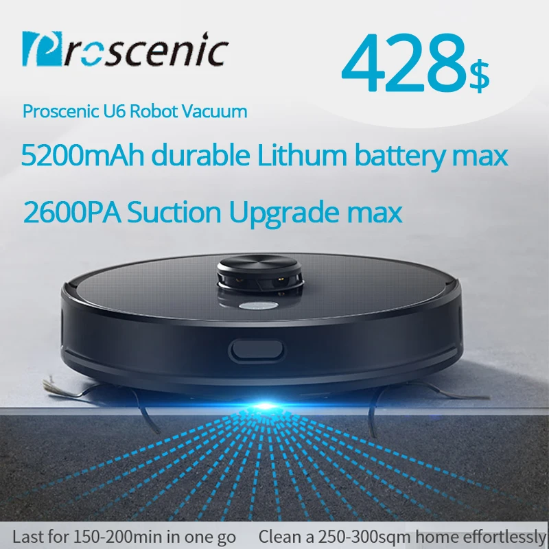 Proscenic U6 робот пылесос WLAN Лазерная навигация 2 в 1 бак для воды Nidec двигатель 2700PA