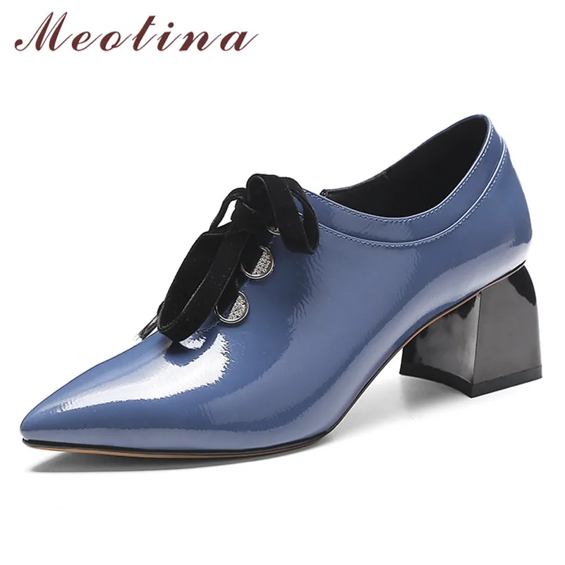 

Meotina High Heels Women Shoes Natural Genuine Leather Block High Heel Shoes Cow Leather Zipper Pointed Toe Pumps Ladies Size 39