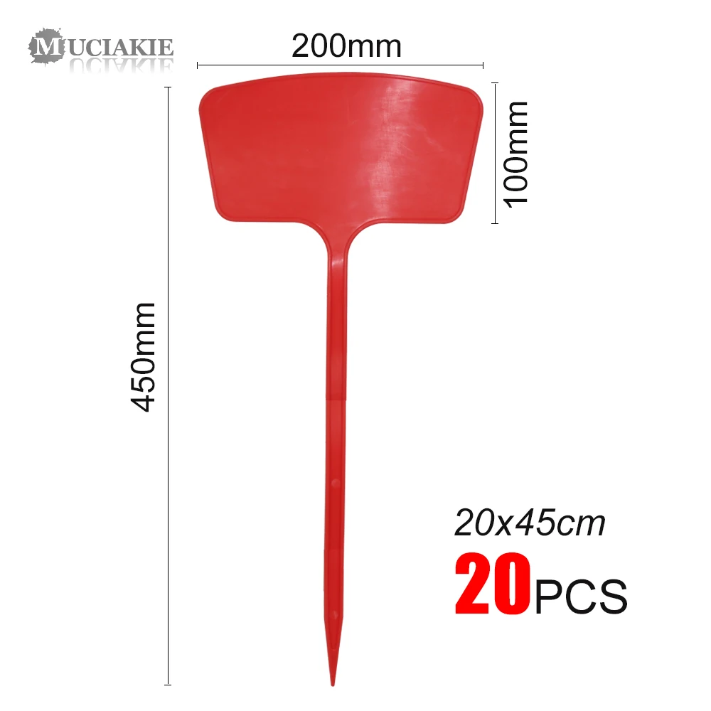 MUCIAKIE 20 шт. 20x45 см XXXL пластиковые этикетки для растений садовые маркеры T тип Садоводство Именные Бирки Красный Белый Синий Желтый Знак для деревьев - Цвет: Red-20x45cm 20pcs