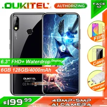 OUKITEL Y4800 6," FHD+ безрамочный экран с Дисплей 6 ГБ Оперативная память 128 Гб Встроенная память Смартфон Android 9,0 48MP+ 5MP отпечатков пальцев 4000 mаh 9В/2A Face ID мобильного телефона