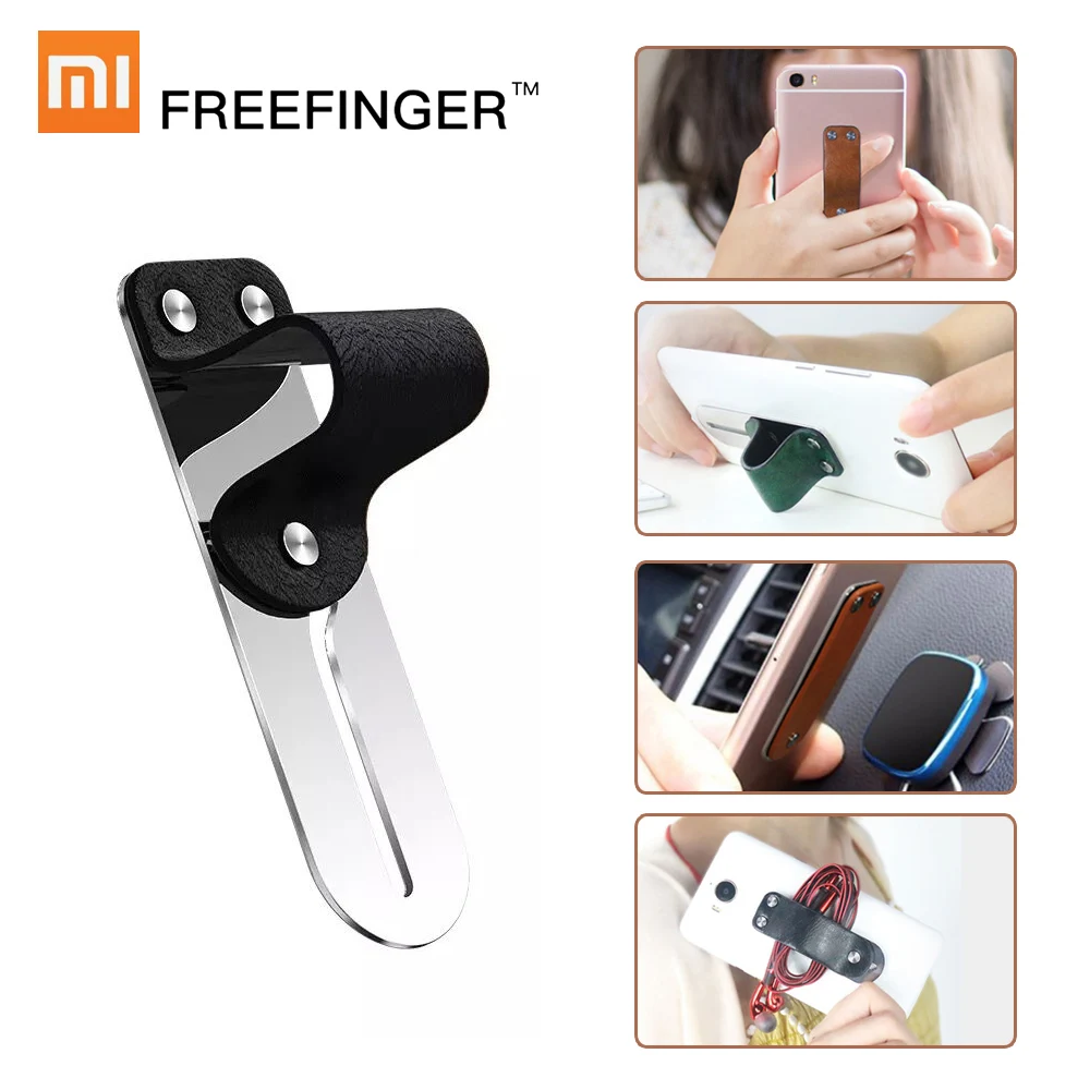 Xiaomi Freefinger Finger Ring Holder Leather Stainless Steel Mobile Phone Grip Car Phone Mount Stand For iPhone Huawei Samsung