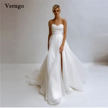 

Verngo Simple A Line Organza Wedding Dresses Strapless Side Slit Pleats Sweep Train Bridal Gowns Simple Robe de mariage 2022