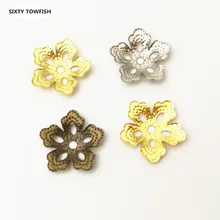 

50 PCS 17mm Antique bronze/Gold color/White K Metal Filigree Flower Slice Charms Base Setting DIY Jewelry Components Findings