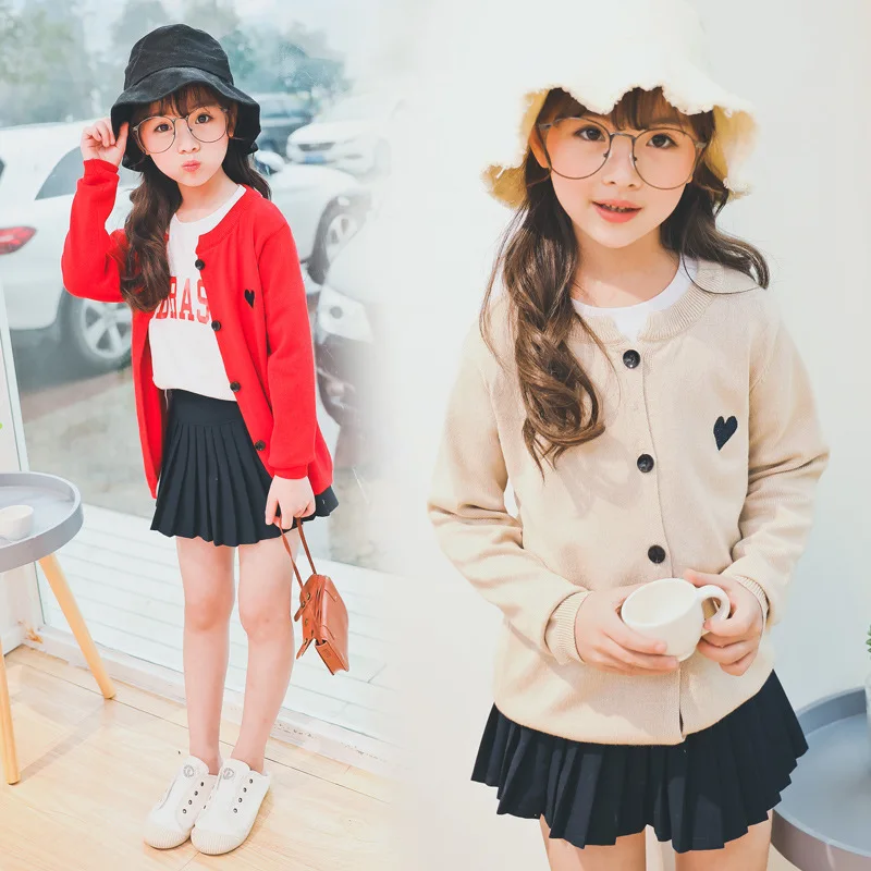 

2020 Fall Spring Toddler Sweater Solid Color Girls Cardigan Sweater Casual Knitted Sweaters Teenage Knitwear Clothes 2-14 Years