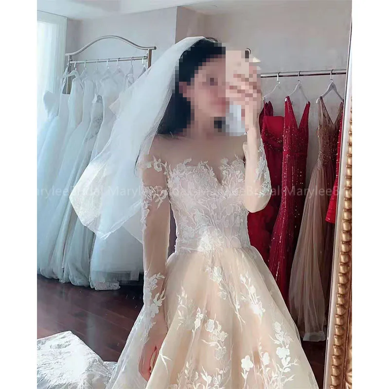 Романтическое кружевное свадебное платье vestido de noiva прозрачный тюль с длинным рукавом трапециевидной формы с шлейфом vestido de noiva Невеста-принцесса платье