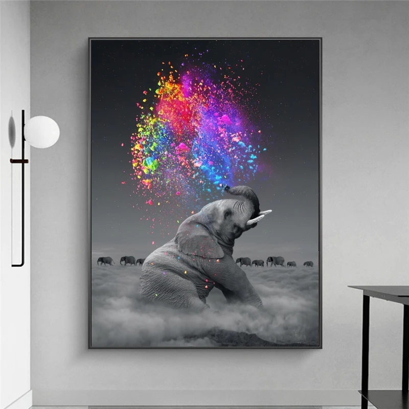 

Fantasy Elephant Canvas Posters and Print Colorful Animals Paintings on The Wall Decorative Pictures for Home Living Room Decor