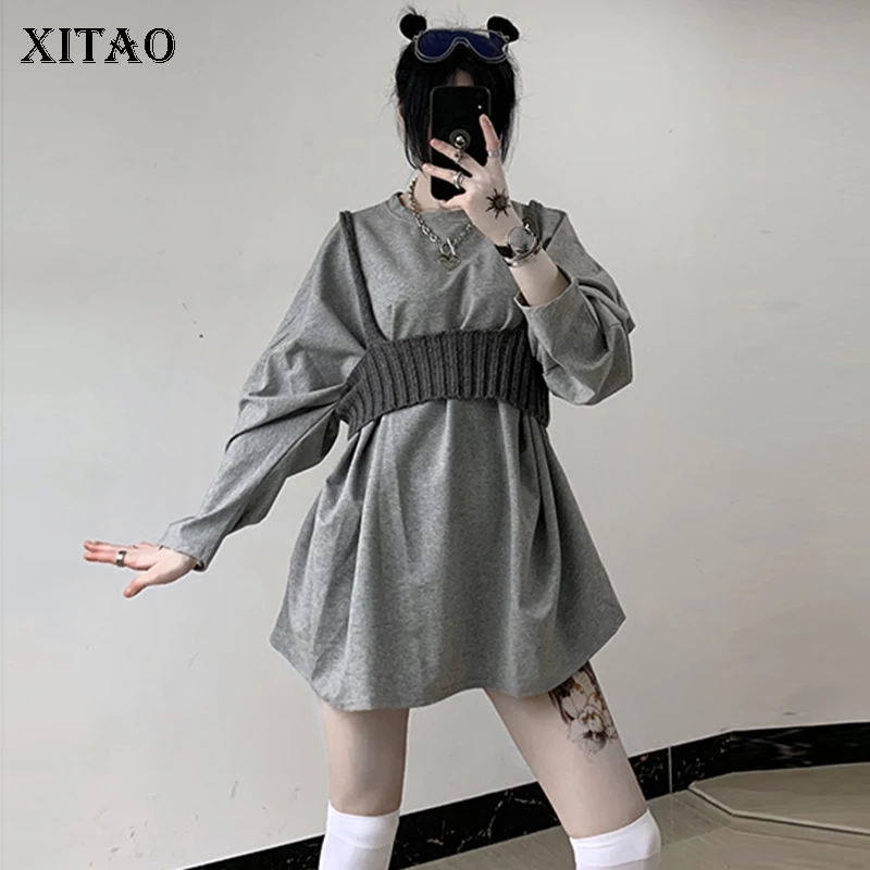 

XITAO Tide 2 Piece Set Women Sweatshirt Fashion Loose Match All Plus Size Slim Sweatshirt Top Pullover Full Sleeve New GCC1629