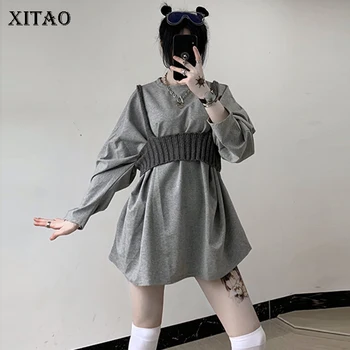 

XITAO Tide 2 Piece Set Women Sweatshirt Fashion Loose Match All Plus Size Slim Sweatshirt Top Pullover Full Sleeve New GCC1629