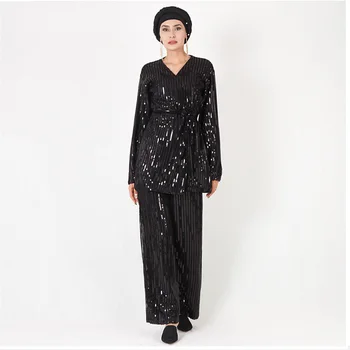 

Women Beads Abaya Clothes Full Sleeve Islamd Clothing Muslim Clothes Suit For Young Lady Sequins Large Size Moroccan Kaftan Gown