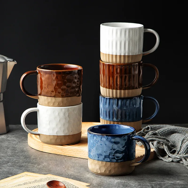 400ML Ceramic Cappuccino Coffee Tea Cup Handmade Rustic Personalized  Reusable Custom Logo Pottery Latte Art Drip Mug Wholesale