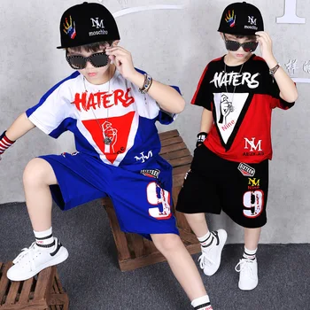 

Summer New Kid Street Dance Clothings Boy Sports Shirt and Trouser Hiphop Short Sleeve T-shirt Fashion two piece set AEJS01