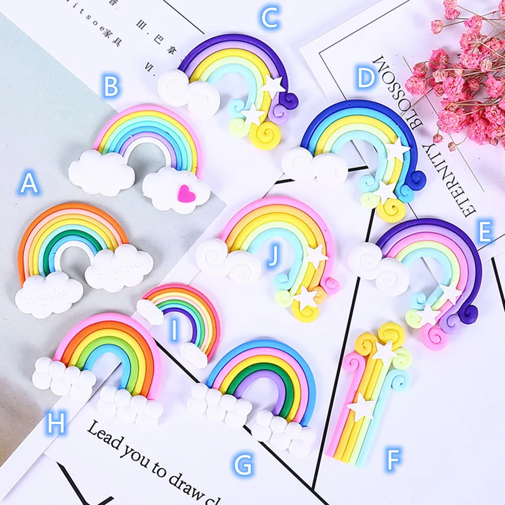 

Flat back Resin Cabochon 10pcs big Rainbow Kawaii Scrapbook Craft DIY Hair Accessories Decor
