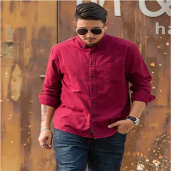 

Middle Age Men Big Size Length Sleeve Shirt Male Loose Fat Plus Fat plus Leisure Solid Color Shirt Fat Man Inch Shirt Tide