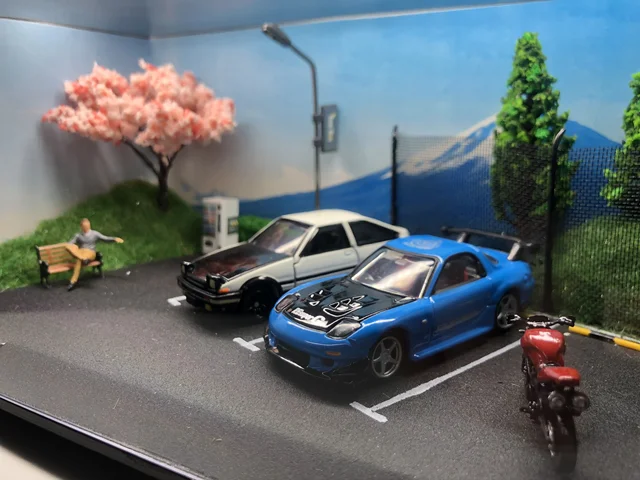 1/64 City Building DIY House Parking Garage Repair Shop Miniature Landscape Car Model Display Box Collection Worth Collecting 4