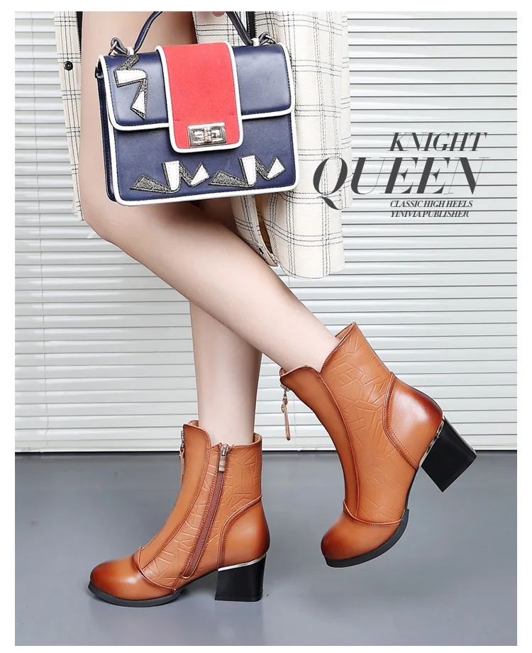 Fashion Genuine Leather Winter Boots Women Shoes Booties Woman Martin Boots Platform Shoes Botines Mujer