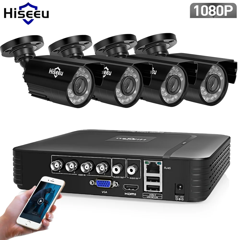 Comprar Hiseeu 4CH CCTV sistema 1080P HDMI AHD DVR CCTV 4 Uds 1080P 2,0 MP opción cámara de seguridad exterior infrarroja AHD cámara de vigilancia Kit