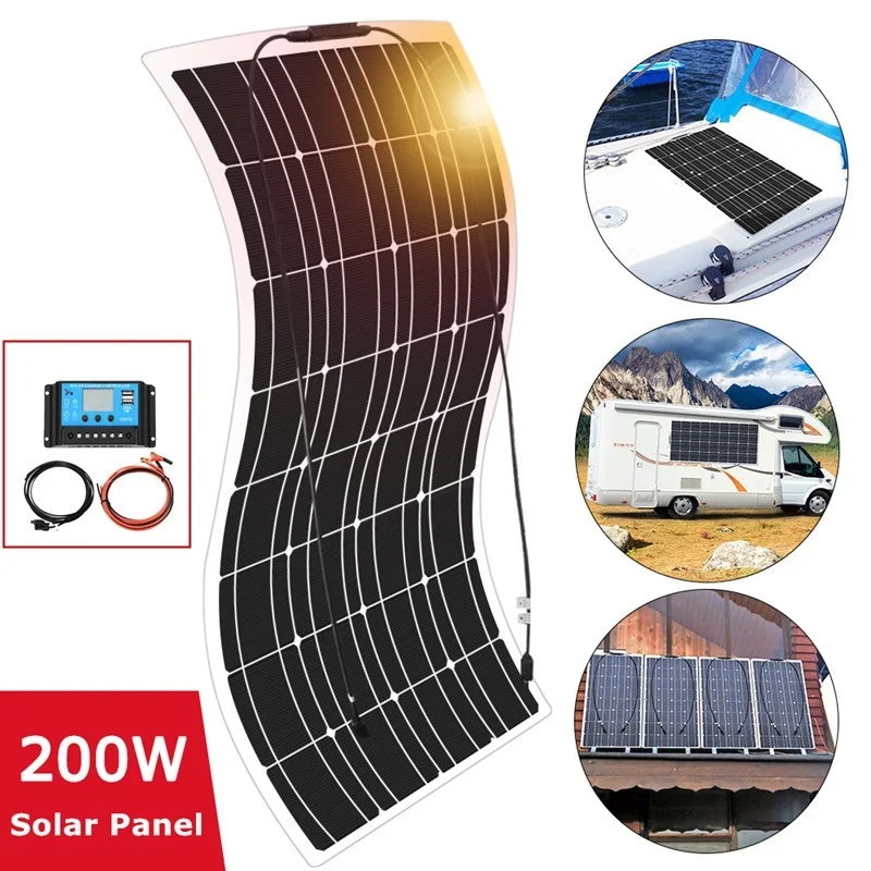 

200W Flexible Monocrystalline Solar Panel Kit Famous China Solar Panel For Car RV Boat Home Proof 12V Battery Charger