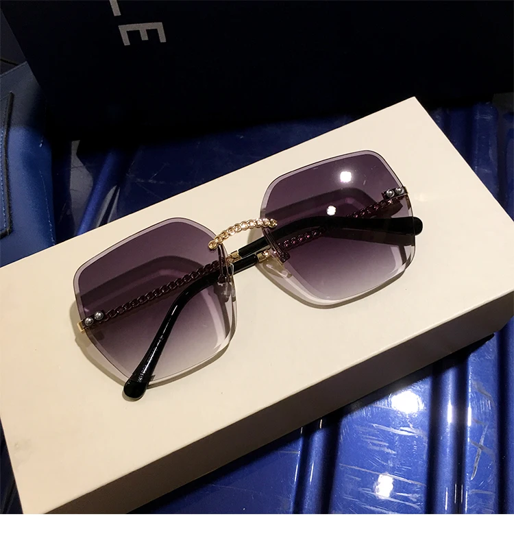 Новые Большие женские очки градиентные коричневые розовые солнцезащитные очки без оправы для женщин подарок брендовая дизайнерская Uv400
