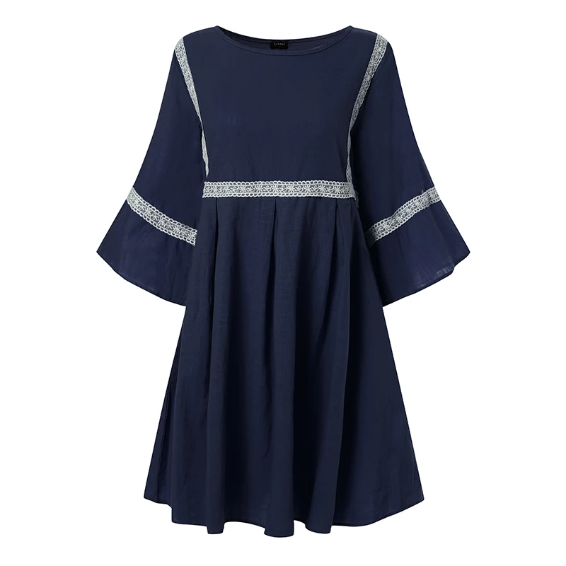 Осеннее платье VONDA женское повседневное свободное мини платье Короткие Vestidos Стильные с расклешенными рукавами плюс размер сексуальные оборки вечерние платья 5XL - Цвет: Blue