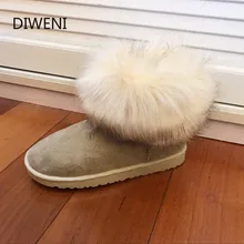 Diweini/женские ботинки брендовая зимняя обувь из натуральной кожи с натуральным лисьим мехом теплые черные повседневные женские зимние ботинки с круглым носком; большие размеры; N256