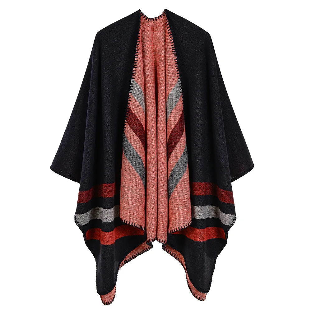 new ladies striped cashmere jacquard dyed imitation fluorescent shawl oversized thick large size cloak