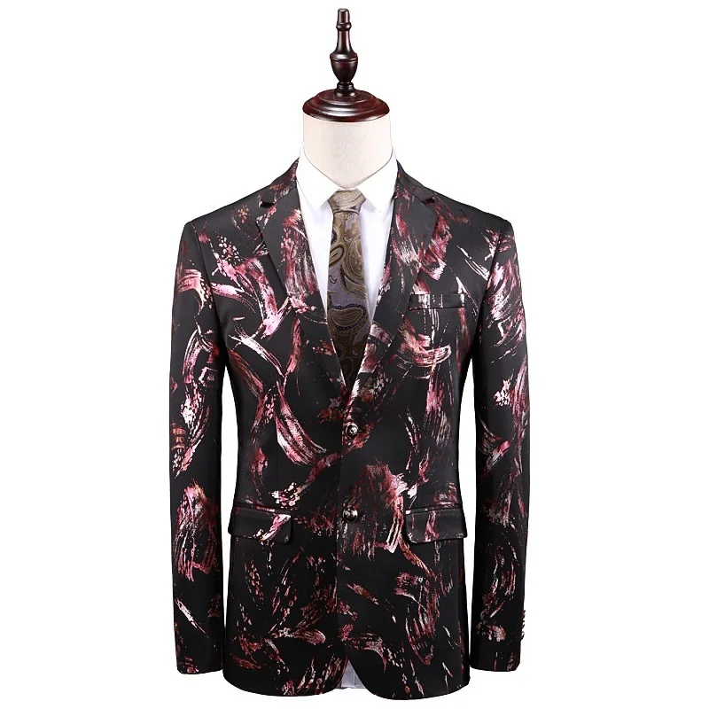 2109 принт Для мужчин Блейзер Slim Fit пиджаки Homme Выходные туфли на выпускной вечерние Клубные мужской костюм куртка DJ Свадебные дизайнерские blusa masculina Большие размеры 5xl