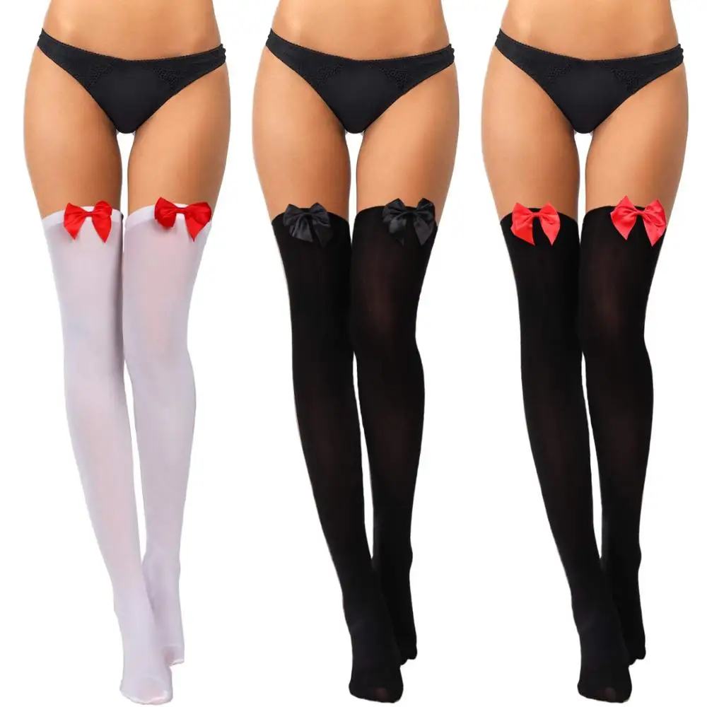 

3 Pairs Women Bow Lace Thigh Dance High Stockings Over The Knee Socks for Dress Daily Favors