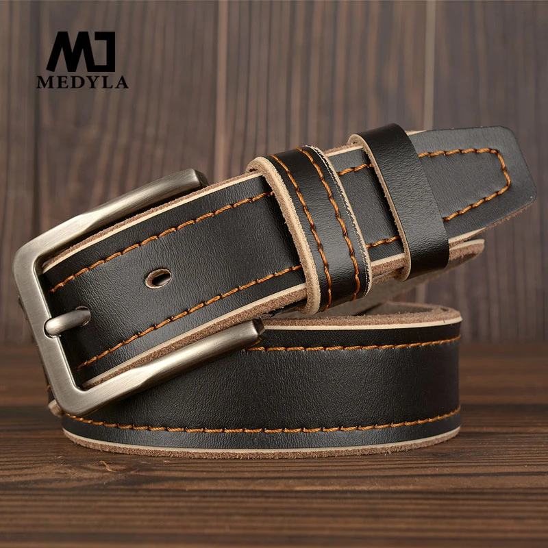

MEDYLA New Men's Leather Pin Buckle Belt Casual First Layer Cowhide Men's Fashion Classic Vintage Pin Buckle Men High Belt