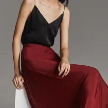 Bopstyle Женская новейшая бордовая однотонная плиссированная длинная юбка миди-Женская Повседневная модная юбка