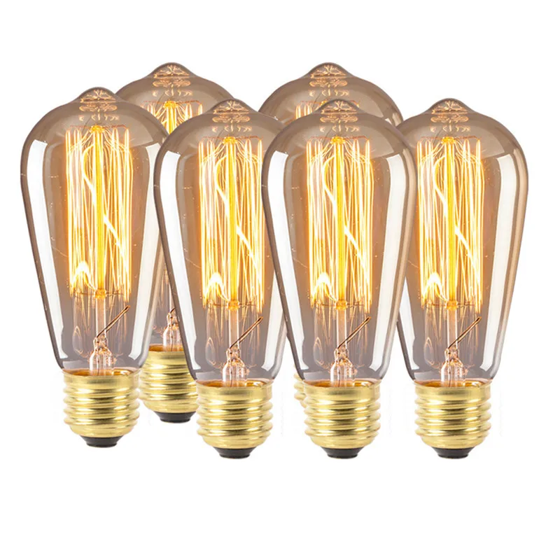 

6PC Retro Vintage Edison Bulb Incandescent Filament Light Bulb Home Decor E26 E27 110V 60W personality Edison bulb Dimmable LED