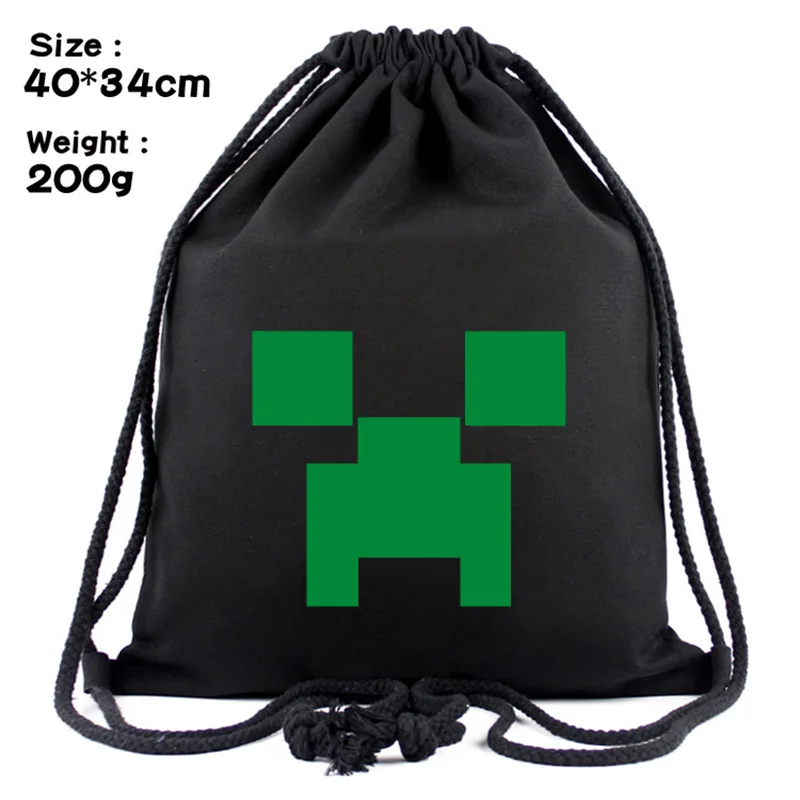 

2020 Minecrafted Durable Portable Student Black Drawstring Backpack Party Supplies Sports Drawstring Pocket School Bag Children