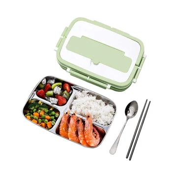 

Portable 304 Stainless Steel Lunch Box 4 Compartment Kids Bento Box Kitchen Leakproof Food Container with Scoop Chopsticks