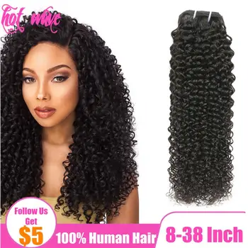 

Hot Wave 30 32 34 36 Inch Brazilian Human Hair Weave Bundles Extension for Women Natural 1B Black Color Kinky Curly Weft Non