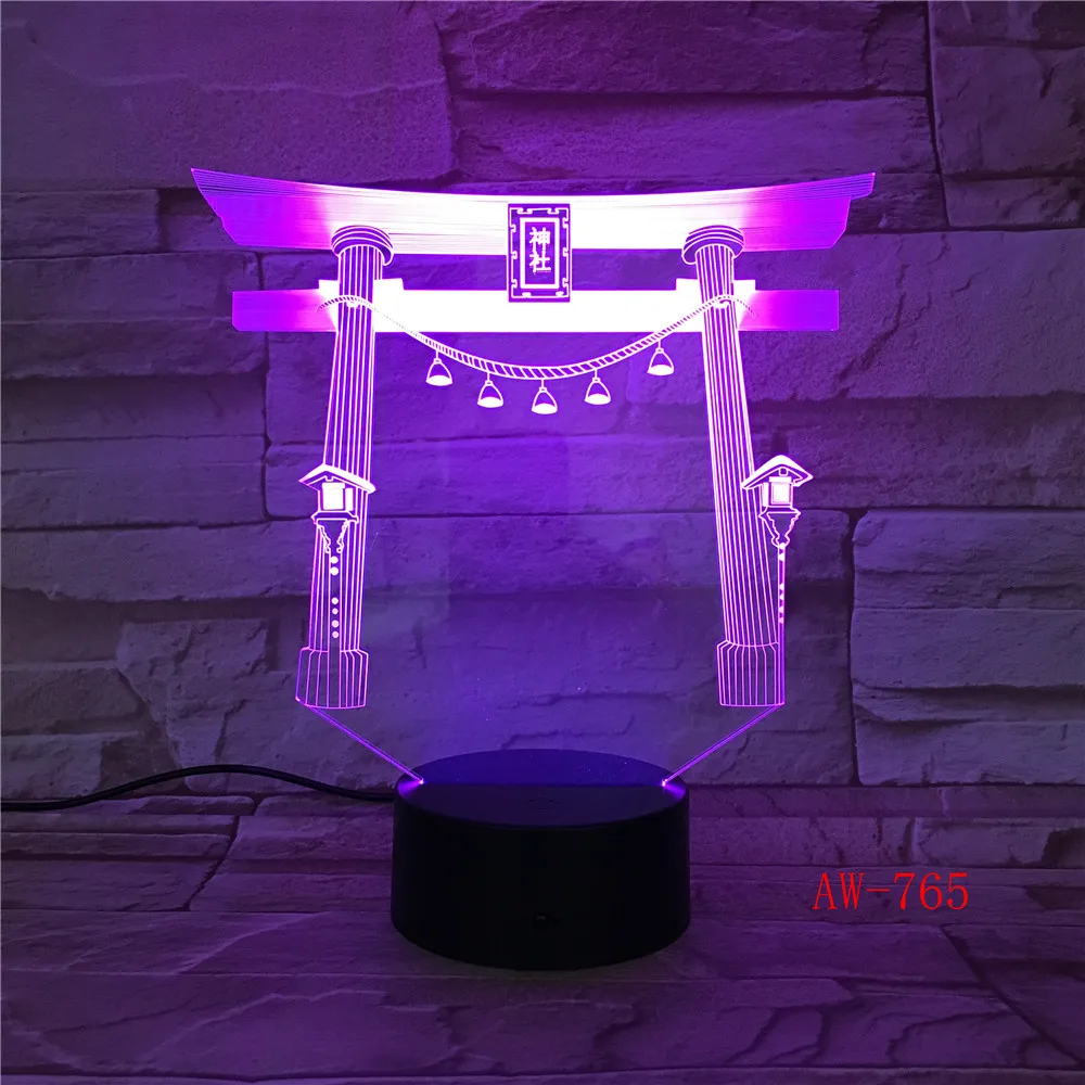 Японский Shrine Jinja USB светодиодный 3d-ночник многоцветный RGBW фестиваль подарок декоративные светильники настольная лампа спальня 765