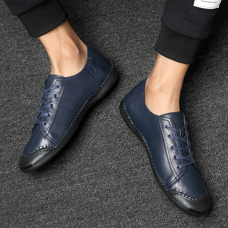 Men Genuine Leather Casual Shoes Lightweight soft walking driving shoes Brand Men Flats Shoes Men outdoor sneaker*9818