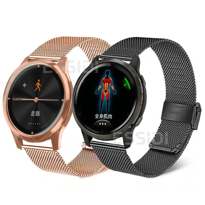 18 20 22mm Milanese Mesh Band For Garmin Venu 2 2S Sq Stainless Steel Watch Wrist Strap For Vivoactive 3 Music 4 4S Vivomove 3S