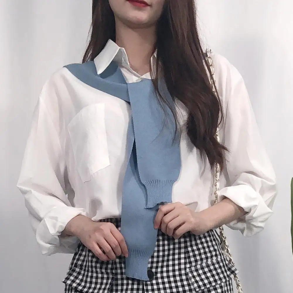 

Office Lady Casual Women Autumn Blouse Top with Scarf Shirt