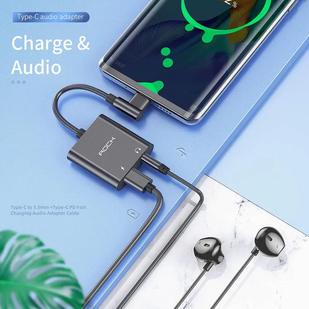 ROCK CA01 USB C Type C to 3 5mm USB C Type C PD Fast Charging Audio Adapter Cable Length 12cm Headphone adapter