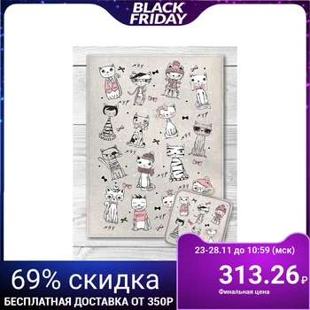 

Kitchen set Fashionable cats (towel 45x60 + pot holder 18x18) semi linen, 160g / m 2515447