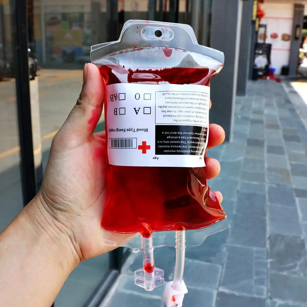 

10PCS Halloween Vampire Blood Bag Set Reusable Drink Pouches For Halloween Costume Props Nurses Day Party Juice Drink Bag
