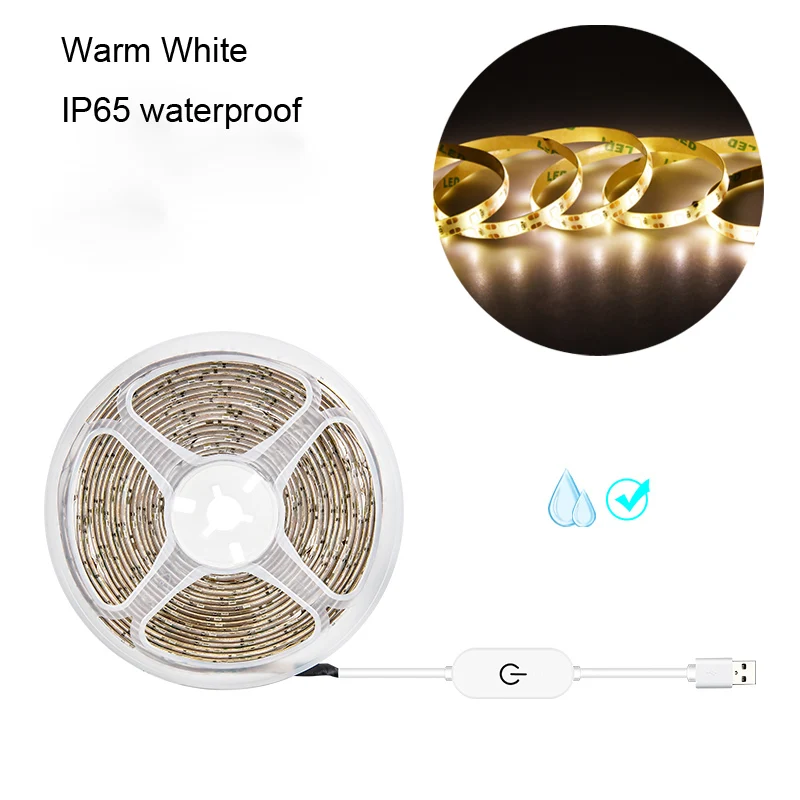 IP65 warm white Сенсорный экран Сенсор переключатель Ночной светильник с регулируемой яркостью, Кухня шкаф-кровать ТВ Подсветка 0,5 M-3 M 5V USB Светодиодные ленты настенное зеркало лампы спереди светильник Инж - Испускаемый цвет: IP65 warm white