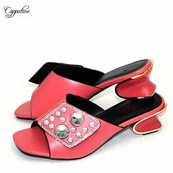 

Excellent Watermelon Red African Slippers Shoes For Wedding/Party CR2117 Heel Height 5.3CM 4 color