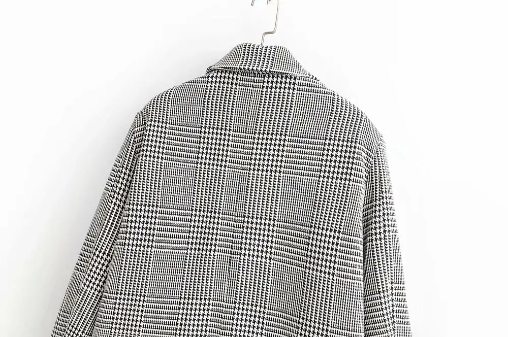 Plaid double breasted ladies blazer Long sleeve casual office ladies blazer coat Button streetwear women blazers jacket